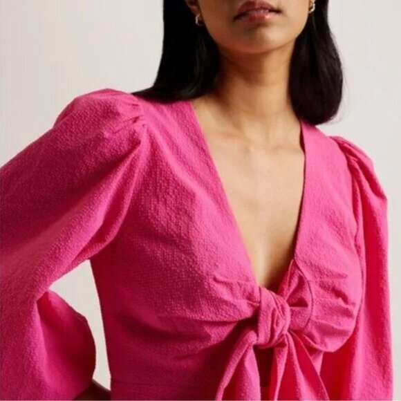 Ted Baker Women's Pink Jozelyn Seersucker Tie Front Mini Dress Size 6 US New - Picture 4 of 7